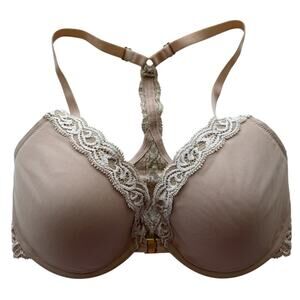 Natori 735023 Feathers Front-Close T-Back Bra Lace Accents Beige Nude Size 32DD